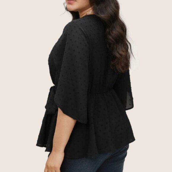 BloomChic Plus Size Plain Textured Petal Sleeve Ties Blouse XL us size 14-16 - Picture 2 of 3